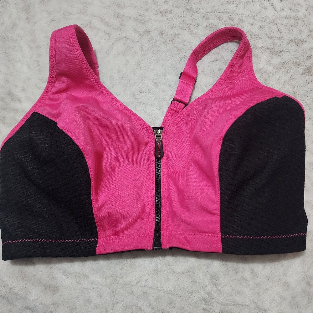 Glamorise Pink and Black Women's  High-Impact Sport Bra Size 38G 1266